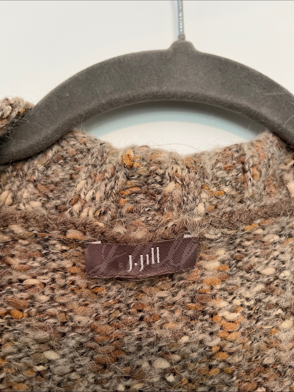 J. Jill Speckled Taupe Wool Blend Knit Long Sleeve Cardigan Sweater Womens L-XL - Picture 4 of 8